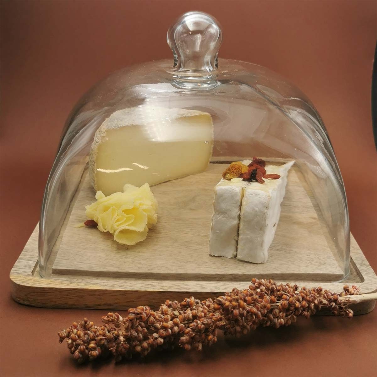 Cloche à fromage et son plateau, en verre, vintage