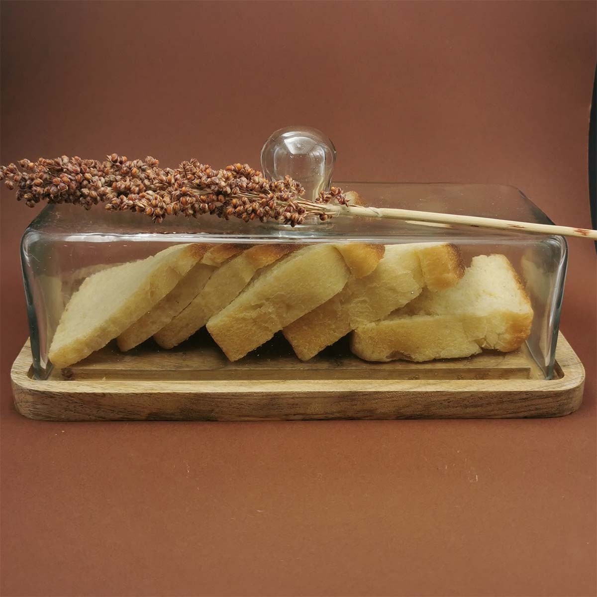 Cloche rectangulaire avec plateau en bois cake