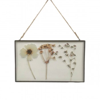 Pancarte à suspendre rouillée en verre fleurs blanches
