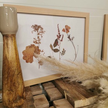 Ambiance déco Tableau cadre en bois nature fleurs marron