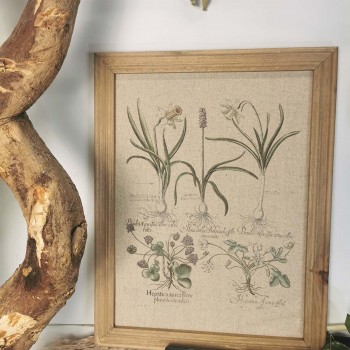 Ambiance déco Tableau en bois et toile motifs fleurs botaniques