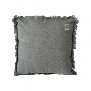 Coussin carré en coton gris foncé avec frange