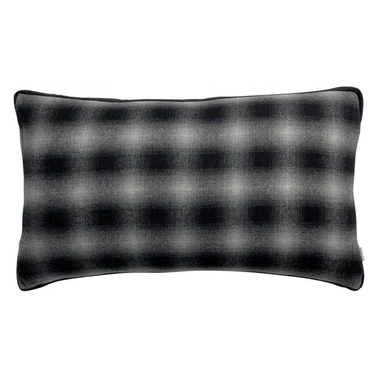 Coussin rectangulaire en laine noir à carreaux blanc