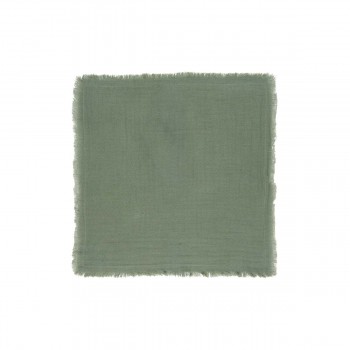 Serviette de table en gaze de coton vert de gris avec frange