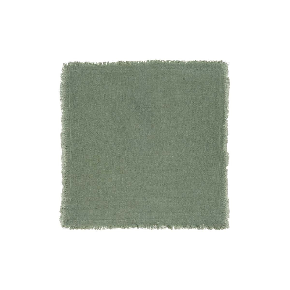 Serviette de table en gaze de coton vert de gris avec frange