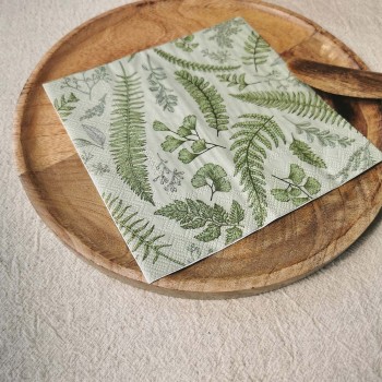 Composition Lot de 20 serviettes en papier vert motifs feuilles