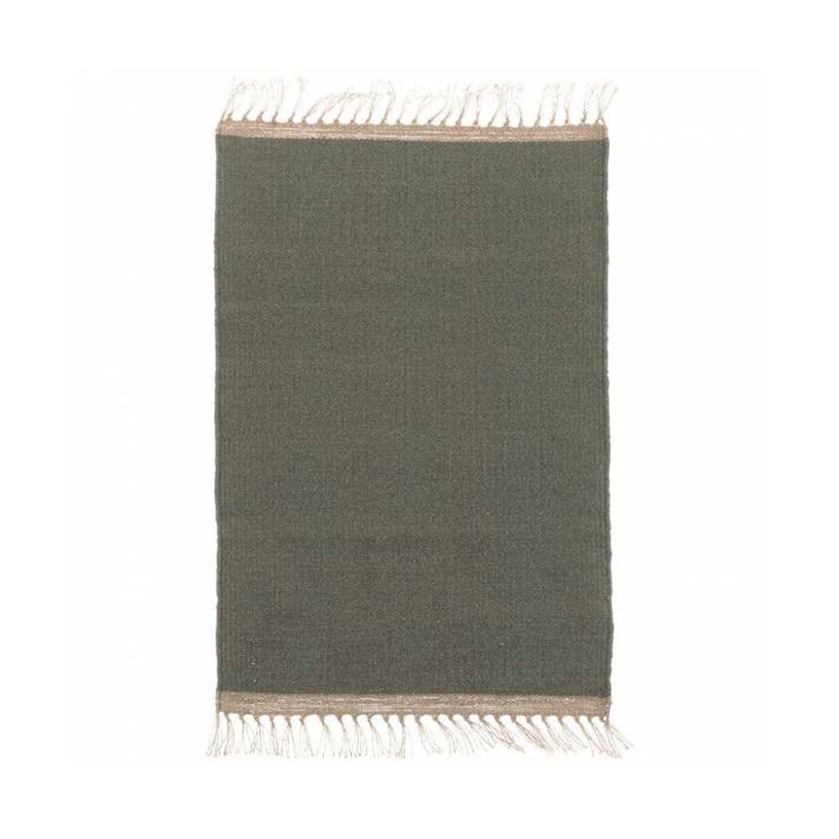 Tapis rectangulaire en jute et laine vert de gris
