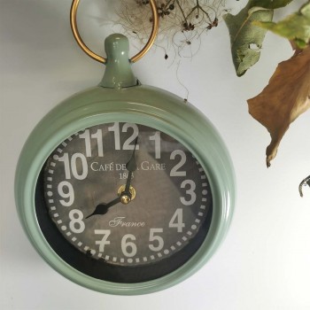 Ambiance déco Petite horloge murale en métal vert