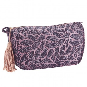 Trousse de voyage en coton violet motifs feuilles