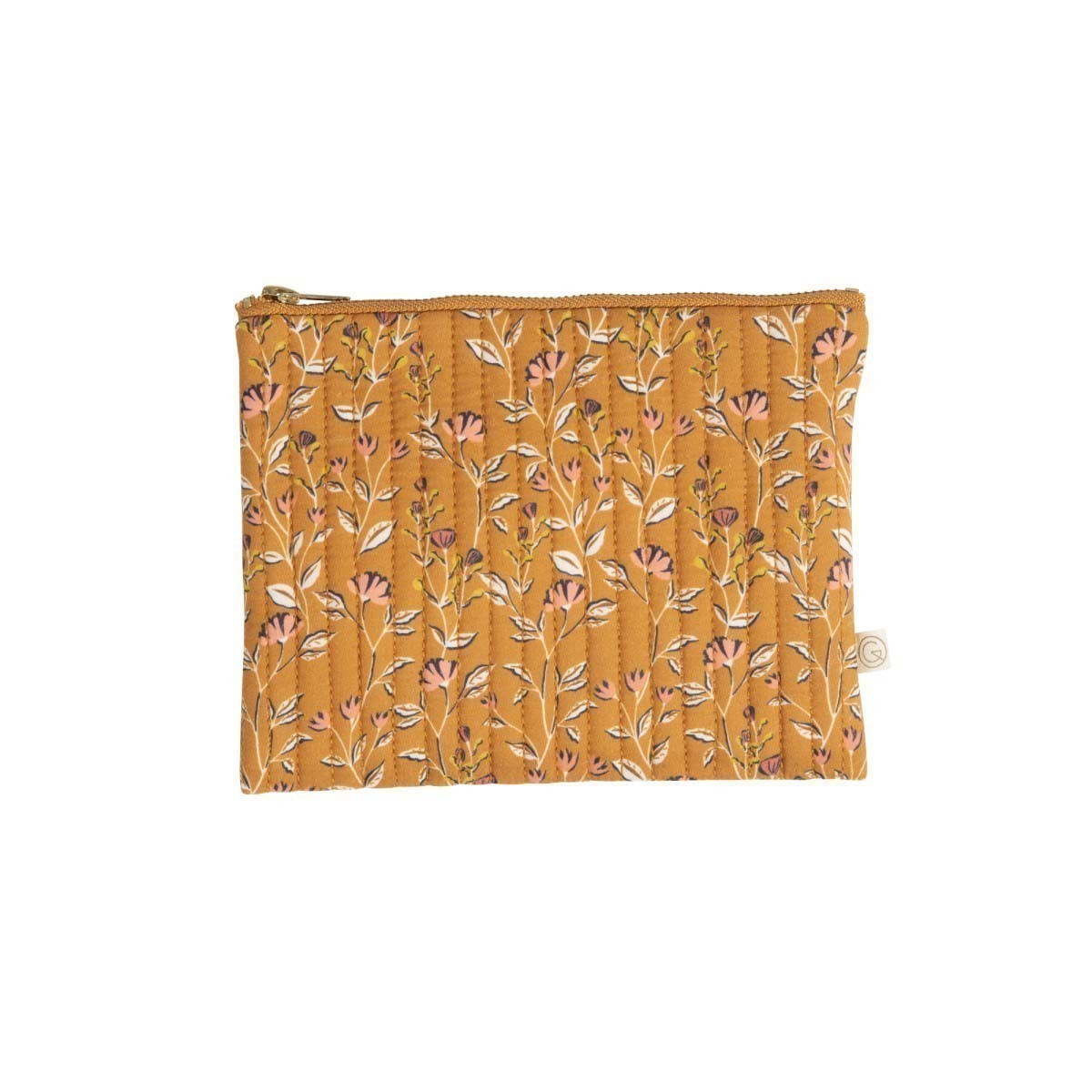 Pochette en coton marron motifs fleurs 