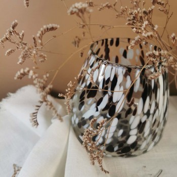 Ambiance déco Vase rond en verre motifs gouttes marron et blanche