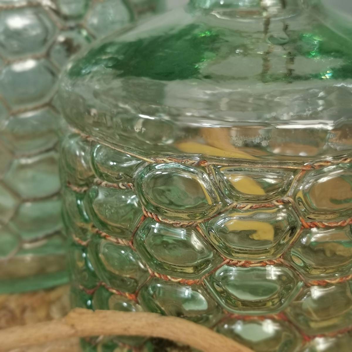 Composition Large vase en verre transparent fil de fer