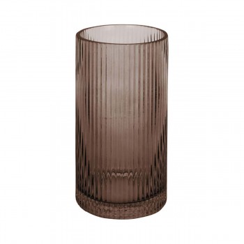Grand vase cylindrique en verre rainures marron