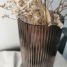 Composition grand vase cylindrique en verre rainures marron