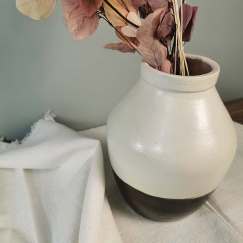 Composition Vase en grès blanc et marron