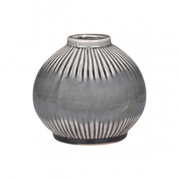 Vase rond en céramique gris clair avec rainures