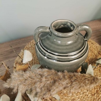 Ambiance déco Vase cruche en céramique gris clair avec poignées