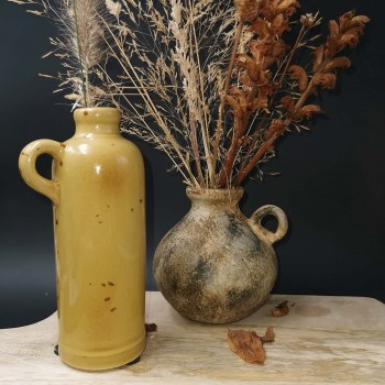 Ambiance déco Mini vase bouteille en céramique jaune moutarde