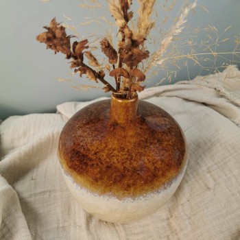 Composition Vase en porcelaine beige et brun