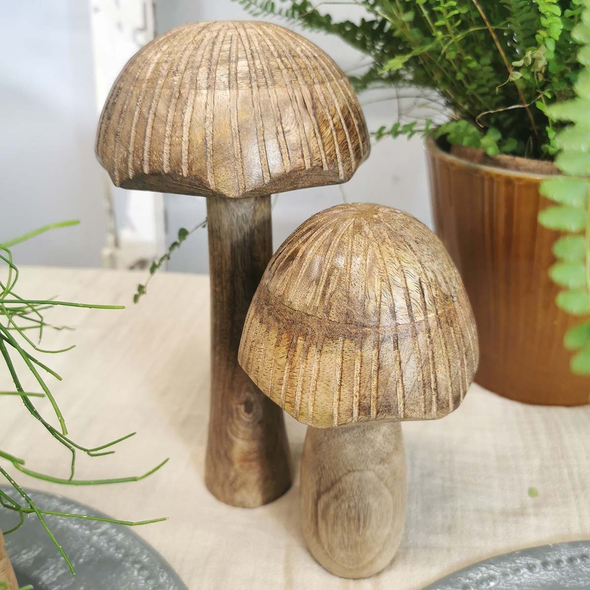 Composition Lot de 2 champignons décoratif en bois