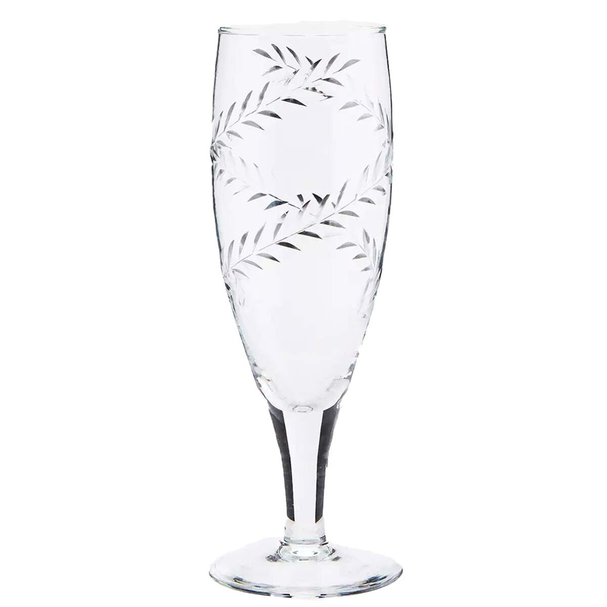 Flûte à champagne en verre ciselée motif feuilles