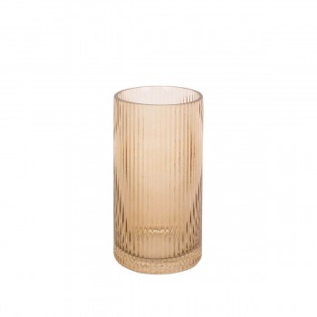 Vase cylindrique en verre rainures brun