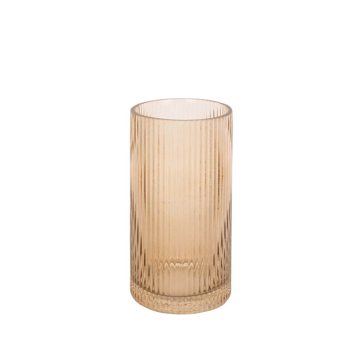 Vase cylindrique en verre rainures brun