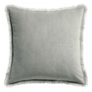 Coussin carré en coton gris avec frange