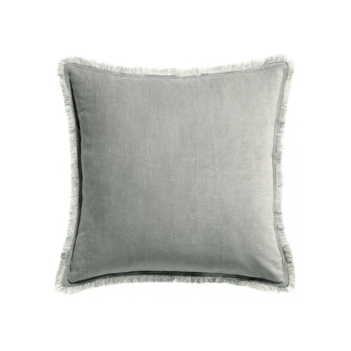Coussin carré en coton gris avec frange