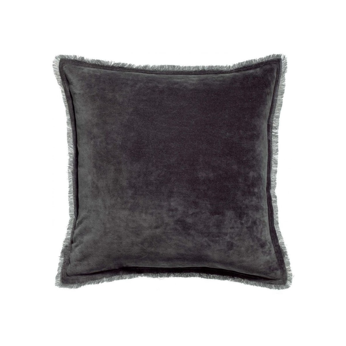Coussin carré en coton noir avec frange