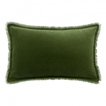 Coussin rectangulaire en coton vert avec frange