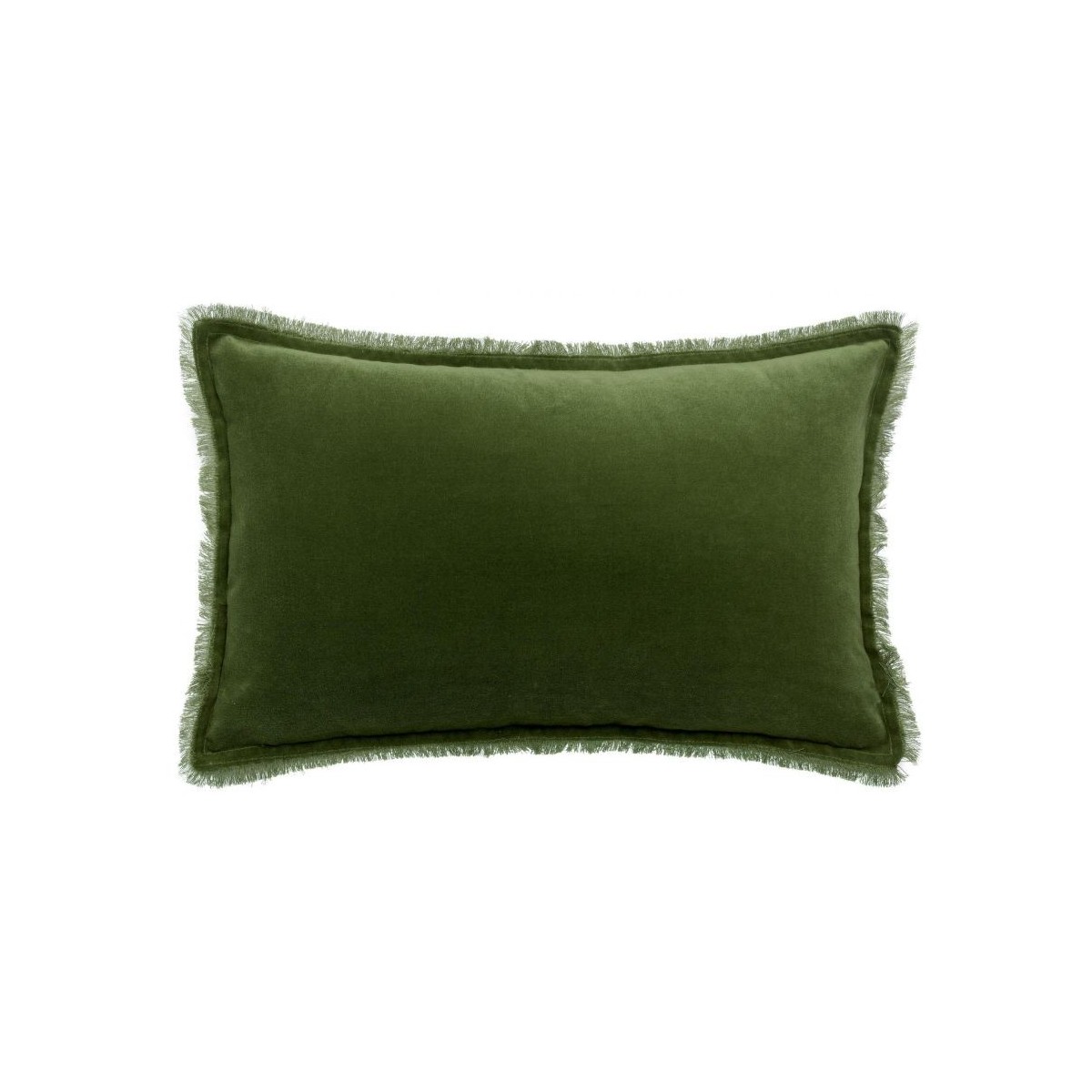 Coussin rectangulaire en coton vert avec frange