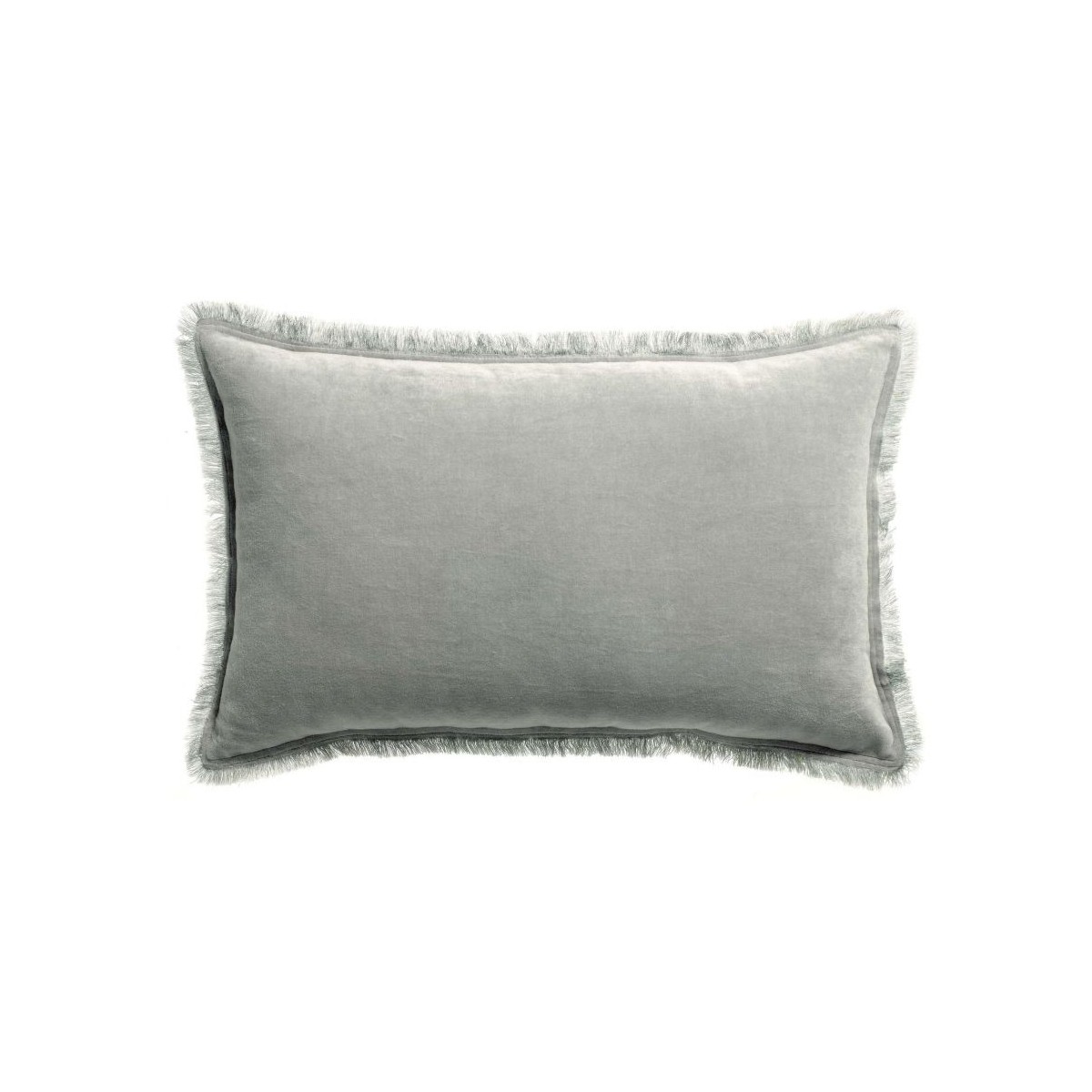 Coussin rectangulaire en coton gris clair avec frange
