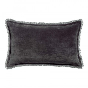 Coussin rectangulaire en coton gris foncé avec frange