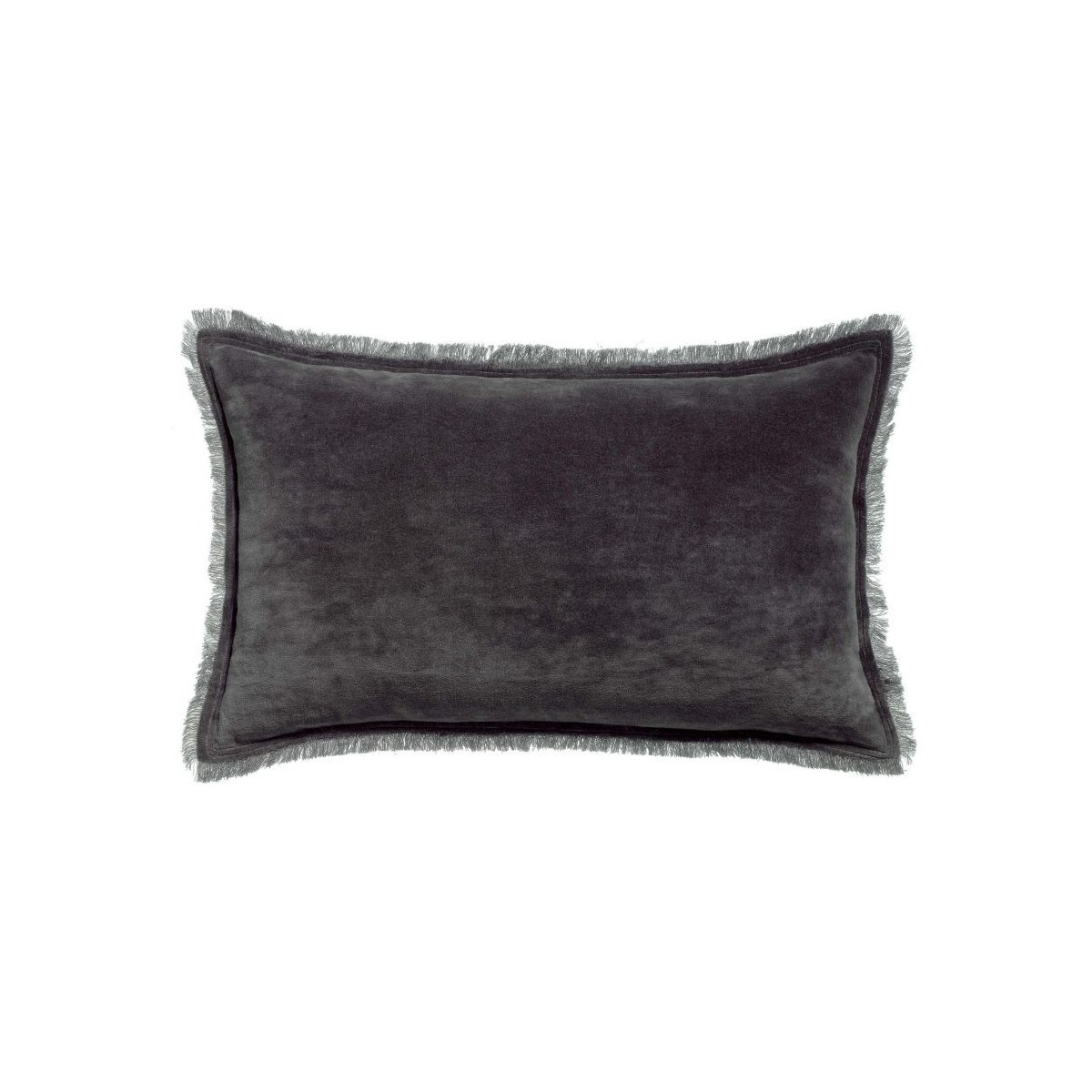 Coussin rectangulaire en coton gris foncé avec frange