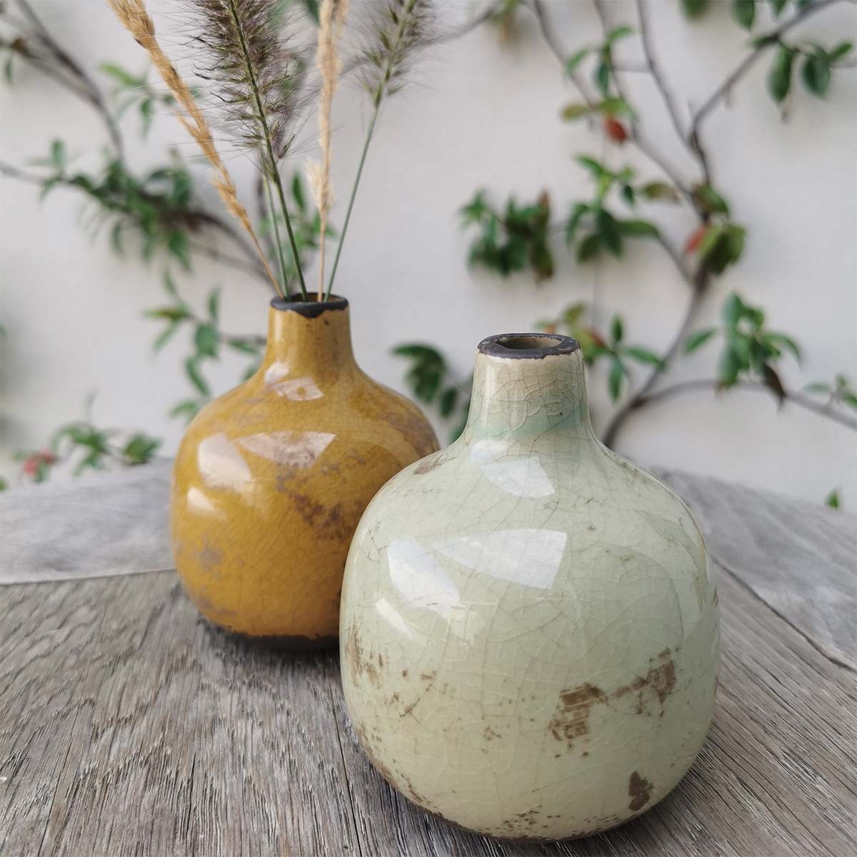 Composition mini vase en céramique vert de gris